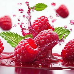 Raspberry and blackberry floating in fresh water closeup