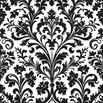 Seamless Vintage Floral Damask Pattern with Ornamental Elements