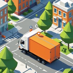 Cartoon truck driving on the road in a transportation scene