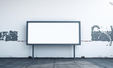 A stark white billboard awaiting its message stands tall against the backdrop of a weathered white wall The space a blank canvas invites creativity and imagination promising a captivating visual exper