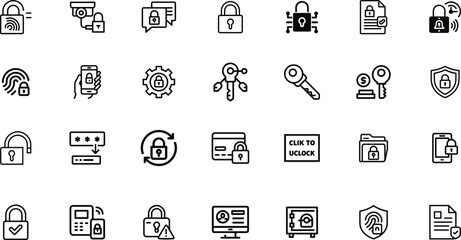 Collection of security and access control icons for digital and physical protection