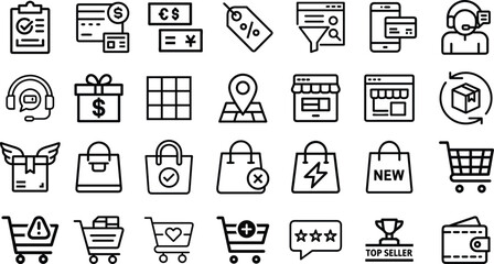 Collection of e commerce and shopping icons in a clean outline style