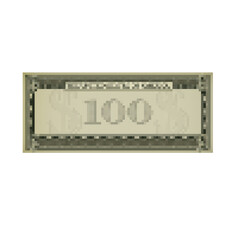 Pixelated icon of a hundred dollar bill in classic mosaic style, with a retro comic look.