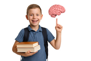 boy with textbooks for school. school. education. brain