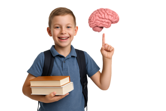 boy with textbooks for school. school. education. brain
