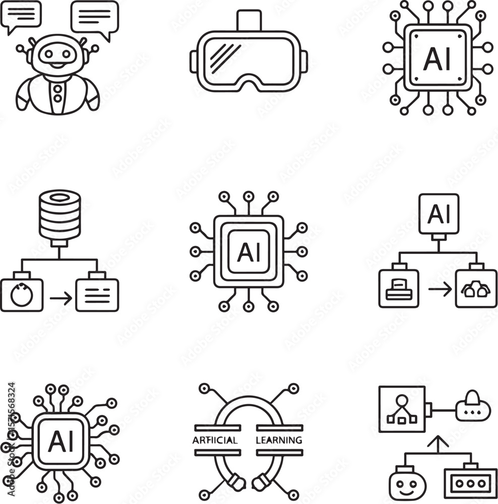 Poster robot chip virtual reality data processing artificial intelligence vector