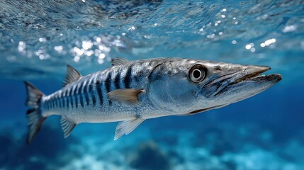 Naklejka premium A magnificent saltwater fish swims beneath the surface of the water.