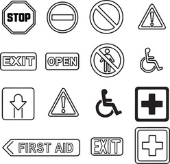 Outline Safety And Information Sign Icons