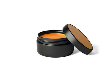 Orange Balm in Black Round Tin on Beige on a transparent background