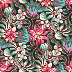 Abstract floral hand drawn vector seamless pattern