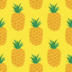 pineapple. Cute vector seamless pattern with fruits and berries on a white background in flat style. Botanical illustration of summer tropical fruits