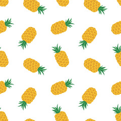 pineapple. Cute vector seamless pattern with fruits and berries on a white background in flat style. Botanical illustration of summer tropical fruits
