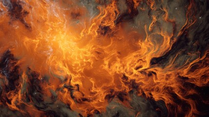 Fiery nebula in space, a celestial wonder of orange and gold
