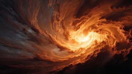 A dynamic abstract cloudscape swirling with fiery, orange hues, invoking a sense of power and energy