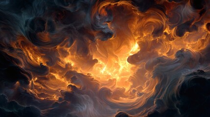 Fiery orange and grey clouds dancing in the sky