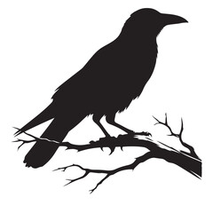 Crow sitting on dry tree branch silhouette isolated on white background. Icon vector illustration design.
