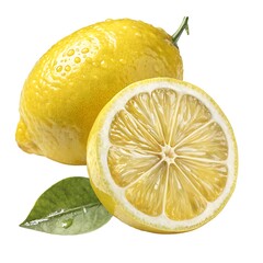 yellow lemon and slice isolated on white background