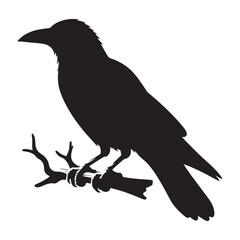 Obraz premium Crow sitting on dry tree branch silhouette isolated on white background. Icon vector illustration design.