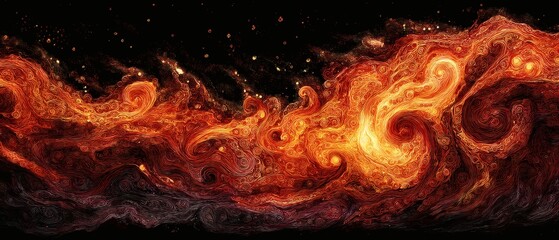 Fiery abstract swirls and patterns resembling a cosmic nebula or fiery inferno