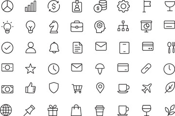 Collection of simple vector icons illustrating business technology and communication elements