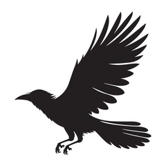 Obraz premium Crow in flight black silhouette graphic design element logo symbol nature wildlife bird animal freedom power isolated white background