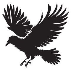 Crow in flight black silhouette graphic design element logo symbol nature wildlife bird animal freedom power isolated white background