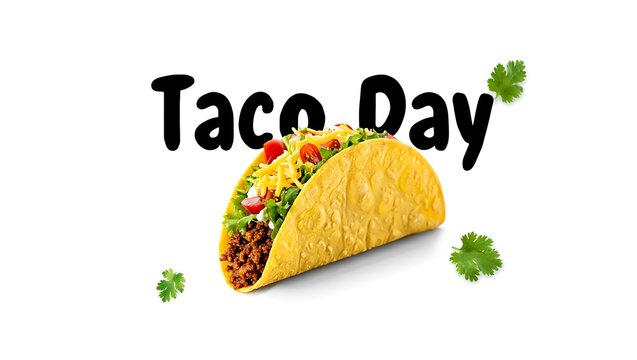 Taco with Fillings and "Taco Day" Text on White Background - Powered by Adobe
