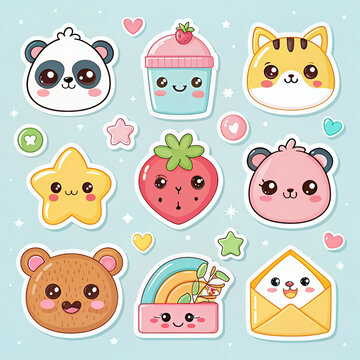 Set of cute cats kawaii style. Collection of lovely little kitty in different poses