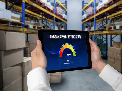 Computer software evaluating website loading speed. Concept of improving website loading speed snugly.