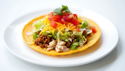 Tostada with Various Toppings on White Plate