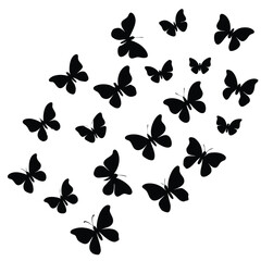 Black Butterfly Silhouettes White Background Scattered Flight Pattern Design Element