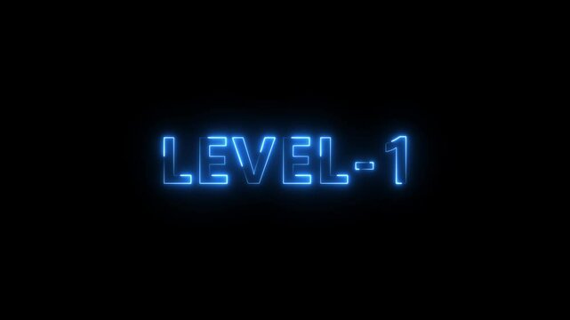 level 1 neon bright text font colorful 4k video animation. Neon level up sign and upper Level . next Level text animation. next level neon title Laser vintage effect Infinite loop able.