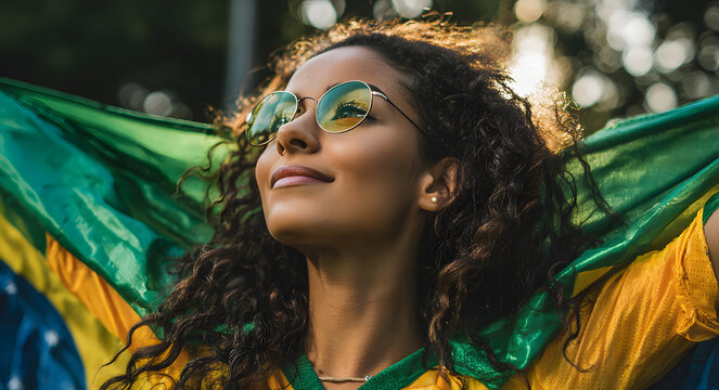 Woman with brazilian flag, independence day - Powered by Adobe