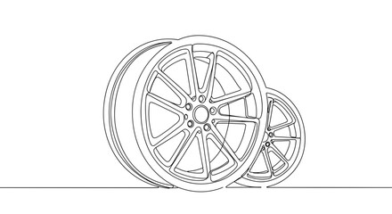 Custom car wheels in line drawing style on white background  