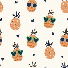 pattern design with drawings of pineapples with glasses