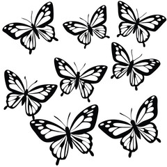 Fototapeta premium Eight Black and White Butterfly Silhouettes White Background Pattern Design butterflies