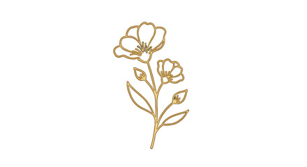 Elegant gold line drawing of flowering plant on white background  