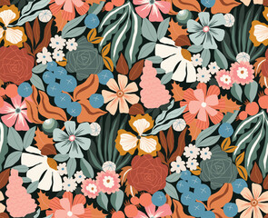 Vintage floral hand drawn vector seamless pattern