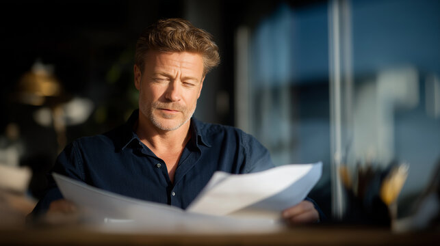 Professional Reviewing Proposals in Home Office Setup