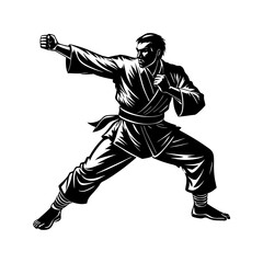 Naklejka premium martial artist action engraved clean silhouette vector