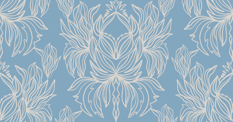 Fototapeta premium Damask hand drawn blue vector seamless pattern