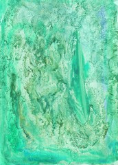 abstract green background with grunge brush strokes and stains on paper