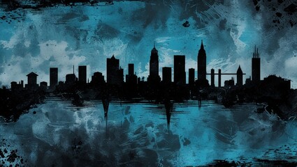 Grunge halftone texture image with vintage sky lines, abstract blue engraving-style background vector design
