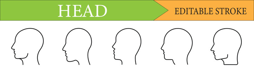Human Head Profile Line Icon Set with Editable Stroke