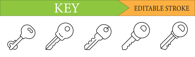 Key Line Icon Set with Editable Stroke
