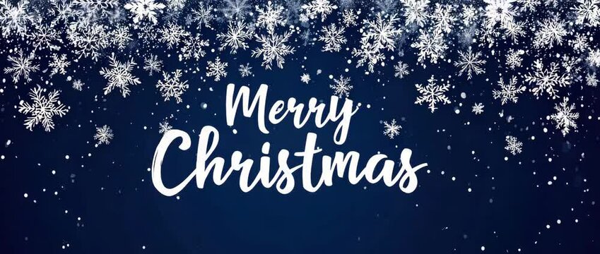 merry christmas greeting banner with snowflake border in blue color illustrated animation