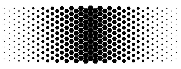 Halftone hexagons background. Honeycomb. Monochrome. Black and white effects in vector.