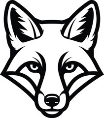 A bold black-and-white illustration of a fox's head, featuring defined lines and a striking expression. This design is perfect for branding, merchandise, and nature-themed projects.