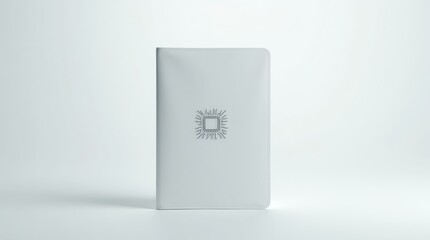 White folder with chip symbol — clean horizontal background for data management and tech branding.