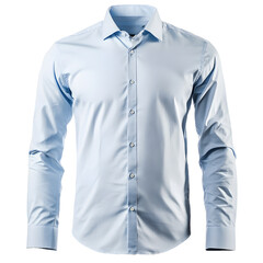 Classic light blue long sleeve dress shirt for men with a pointed collar and button front isolated on transparent background